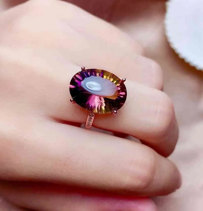 Anillo de promesa de topacio Rianbow de corte ovalado de 4Ct, anillos de compromiso de plata de ley 925 para mujer, joyería fina nupcial
