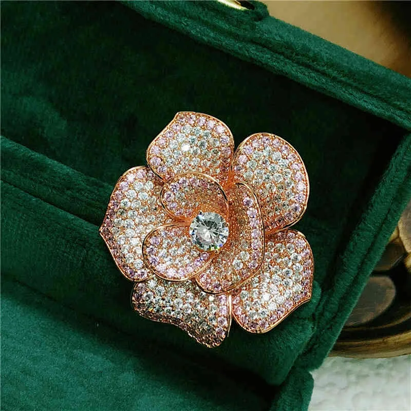 Spille vintage donna argento zirconi cubici strass design floreale temperamento gioielli spilla regalo di San Valentino