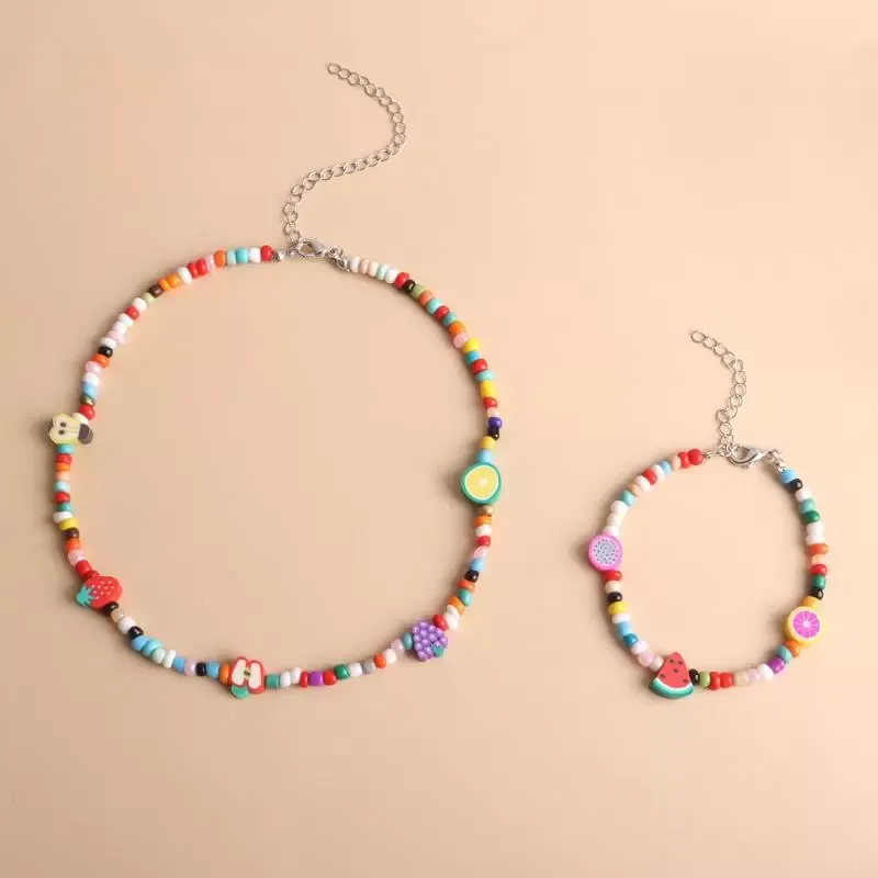 Girocolli Boemia fatti a mano in acrilico con perline di frutta girocollo collana a catena set di braccialetti le donne ragazza festa di nozze regalo di gioielli di moda