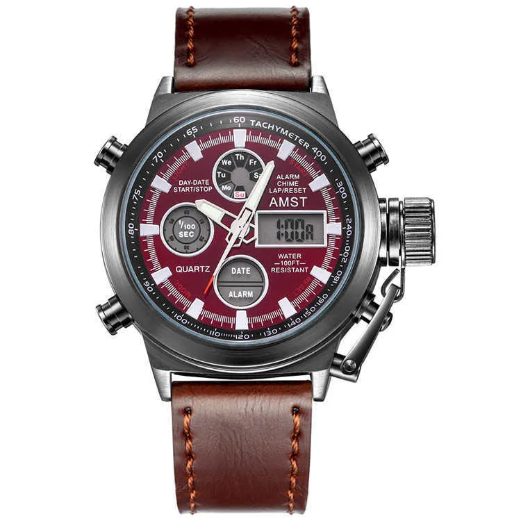 AMST Customized Personalized Leather Minimalist 50 Meters Waterproof Sport Wrist Watch AM3003260o
