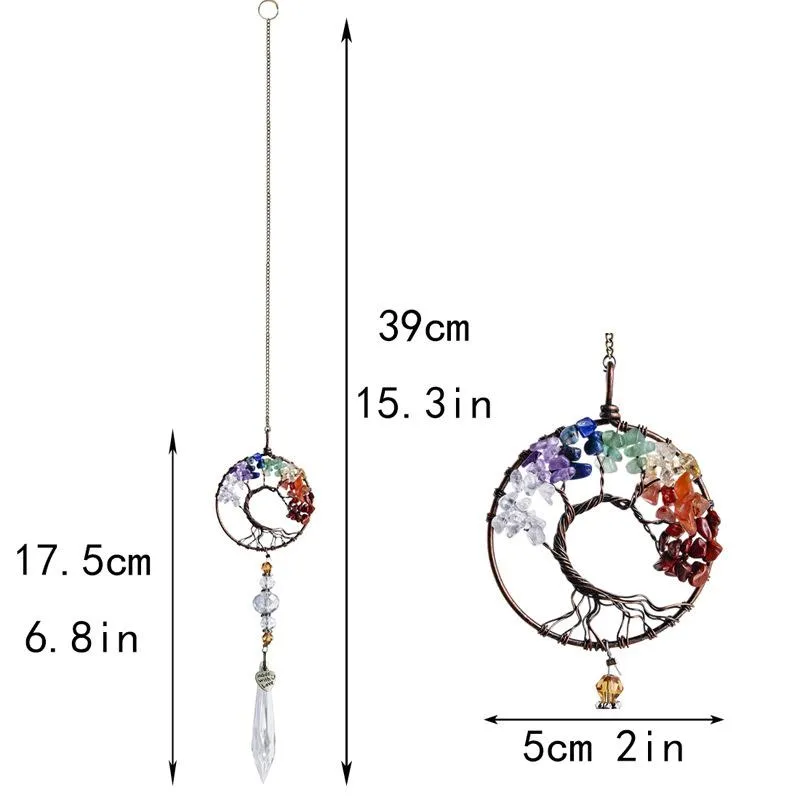Hangerkettingen 3 stuks handgemaakte Suncatcher draadgewikkelde stenen ketting hangend ornament met kristallen druppelprisma voor thuisauto BMF82916