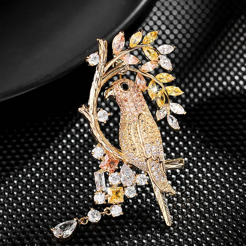 Sinzry Dekoracyjna biżuteria Sześcienna Cyrkon Bling CZ Papuga Kreatywny Sweter Broszka Pin Dla Kobiet