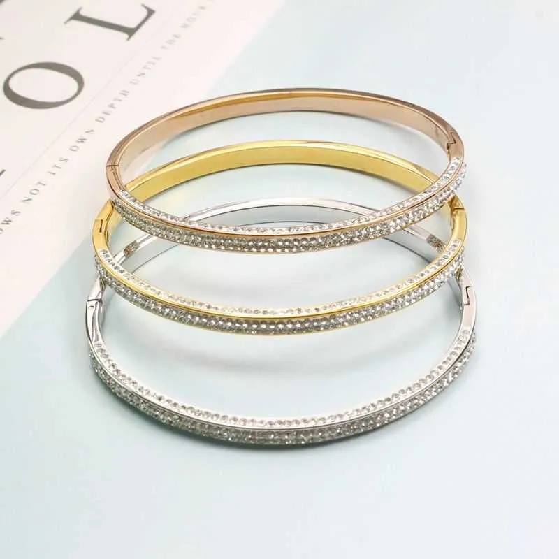 2021 Grossistnivå Rostfritt stål Designer Armband för kvinnor Rose Gold MI Band 4 Crystal Armband Trendiga Smycken Q0719