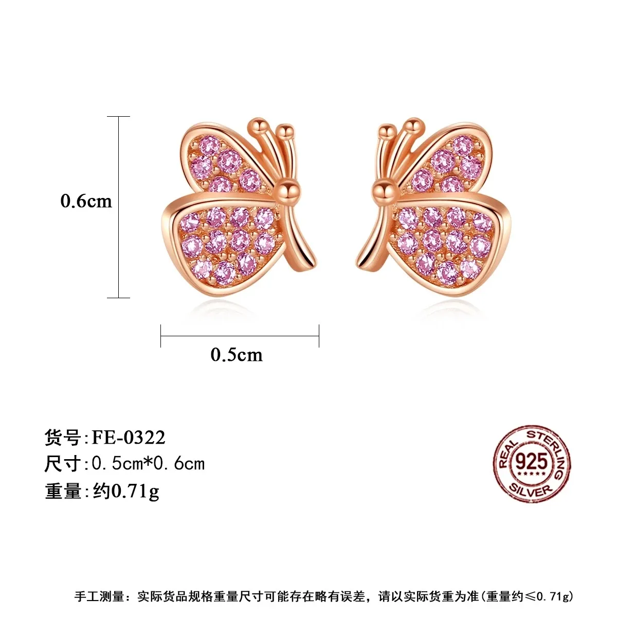 S925 Sterling Silber Ohrstecker Schmetterling Zirkon Ohrringe Schmuck Geschenke für Mädchen