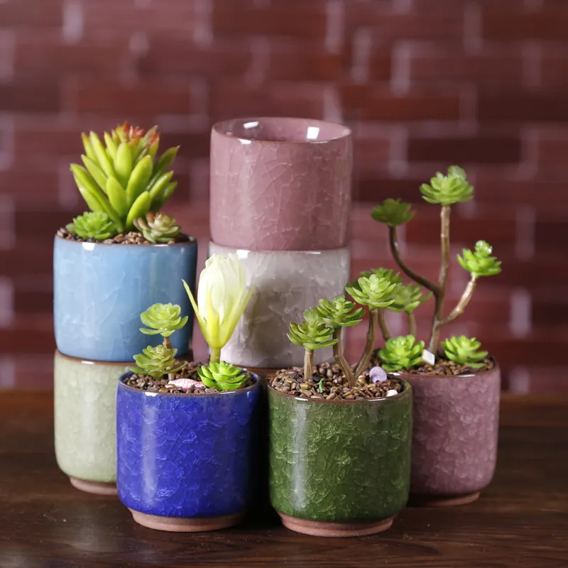 Buz Kırık Mini Seramik Saksı Succulents Bahçe Tencere Çiçekler Yetiştirmek Alt Nefes Saksı Ev Dekorasyon BH6124 TYJ