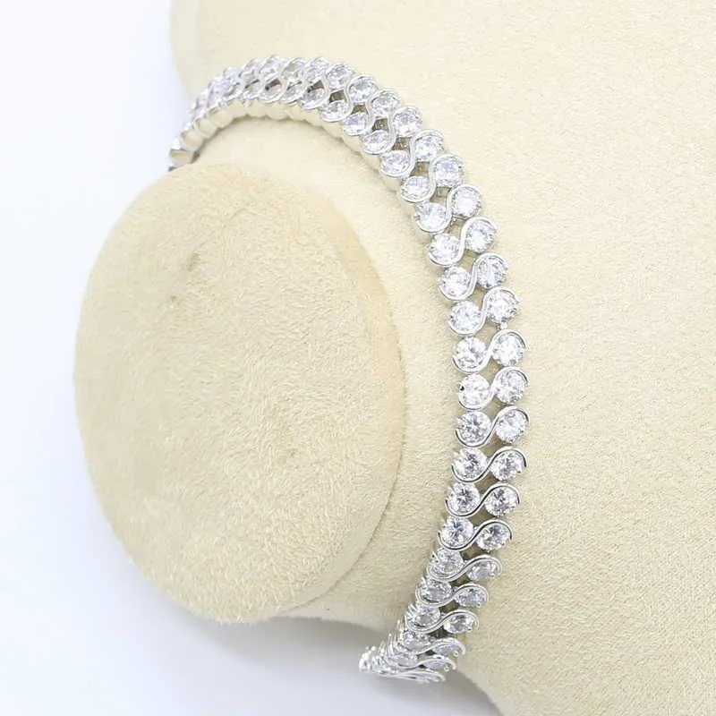 Klassisk vit zirkon silver färg smycken uppsättning för kvinnor med armband hoop örhängen halsband hängsmycke ring presentförpackning h1022