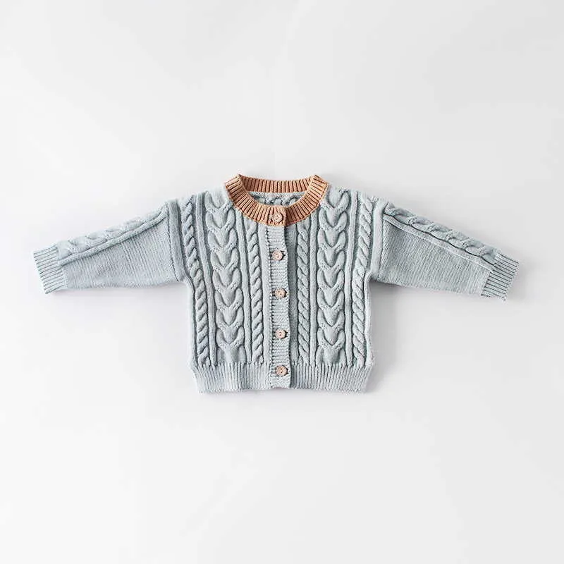 Baby Girl Sweater Style à manches longues Rose Bleu Ivoire Cardigan tricoté Vêtements d'extérieur Vêtements pour enfants 0-3T E83013 210610