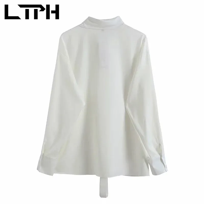 Coréen petit frais lâche manches longues femmes chemises chemisiers style paresseux streetwear streamers chemise blanche été 210427