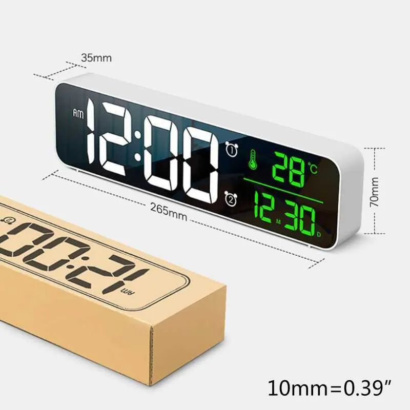 LED électronique numérique grand affichage matin réveil musique luminosité USB rechargeable snooze minuterie pour la maison 210804