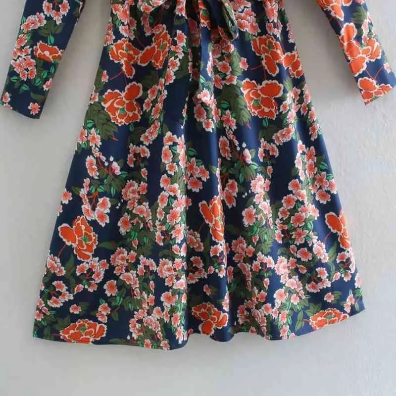 Vestido Midi con estampado Floral y cuello en V para mujer, ropa informal de manga larga para mujer, Vestido holgado para mujer D6933 210430