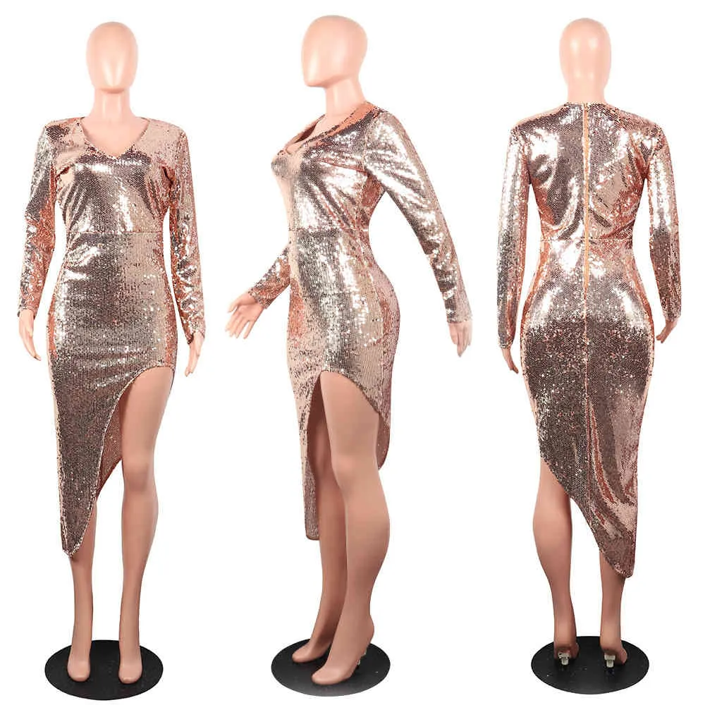 Sprzedaż Solid Color Velvet Midi Sukienki dla kobiet Produkt Side Slit Slit Długim Rękawem Sexy Party and Wedding Prom Vestidos 210525