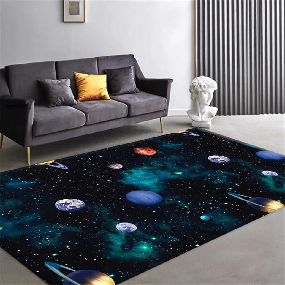 Universe Star Sky Alfombra 3D Alfombra de mesa de café Sala de estar Planeta espacial para niños Dormitorio Alfombra de noche Lavable 210626