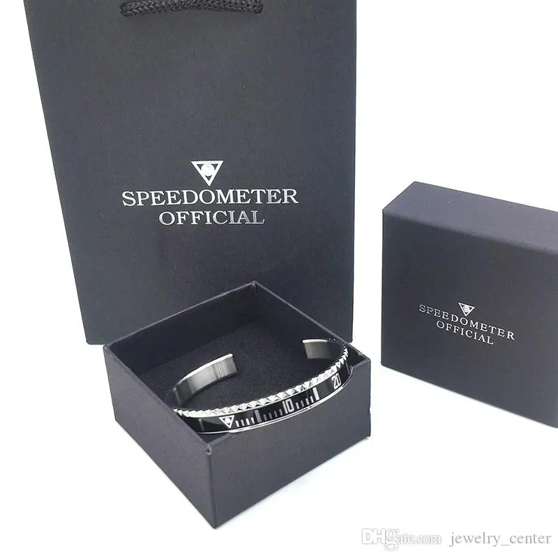 Wholesale High quality Bangle Bracelet for Men Stainless Steel Cuff Speedometer Bracelet Fashion Men`s Jewelry with Retail packaging box