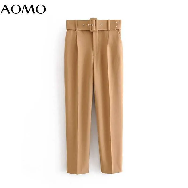 AOMO 2020 female work purple suit pants high waist sashes pockets office ladies fashion 6A22A Q0801