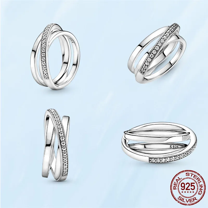 Летнее новое кольцо из стерлингового серебра 925 пробы с тройным кольцом для женщин, свадебная вечеринка, модные женские ювелирные изделия, подарки для подруг, подходят 287L