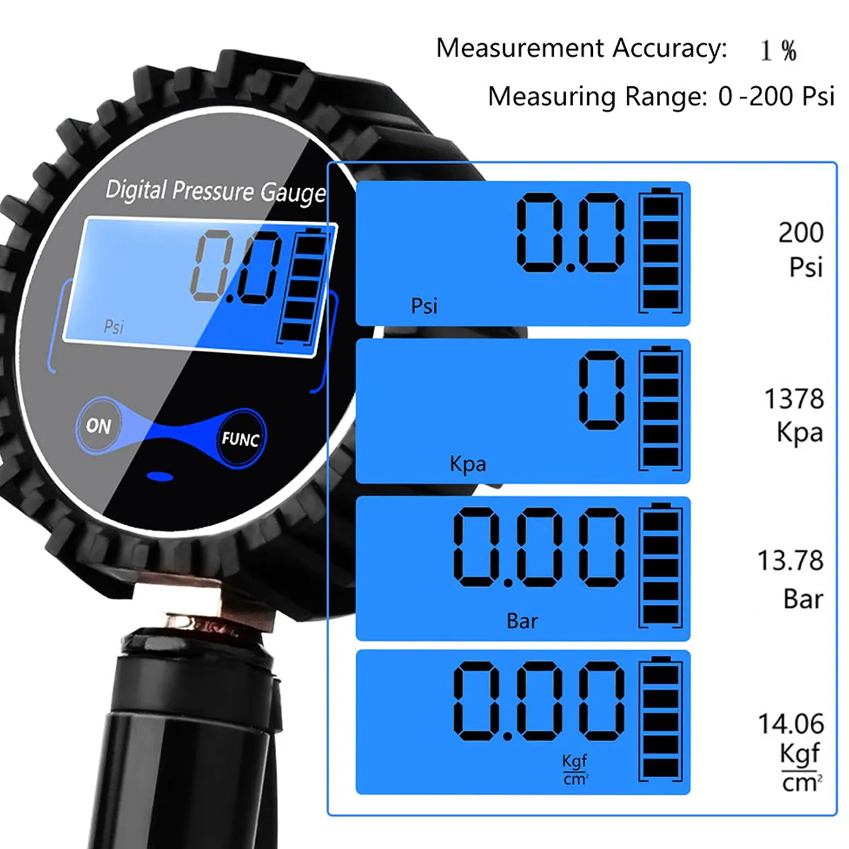 نفخ الإطارات الرقمية مع مقياس الضغط 200 PSI AIR Chuck للشاحنة/السيارة/الدراجة الرقمية إطارات إطارات الهواء.