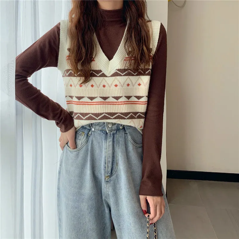 Pullover Donna Stile coreano Oversize Senza maniche Maglione lavorato a maglia a righe giapponese Hip Hop Moda invernale femminile Top 210427
