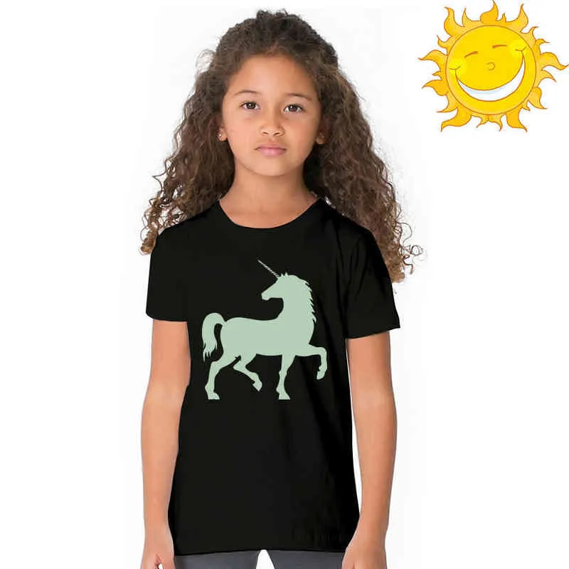 Lysande mode cool unicorn barn pojke tjej sommar t-shirt glöd i mörka tonåringar toddler t-shirt fluorescerande casual toppar tee 49d2 g1224