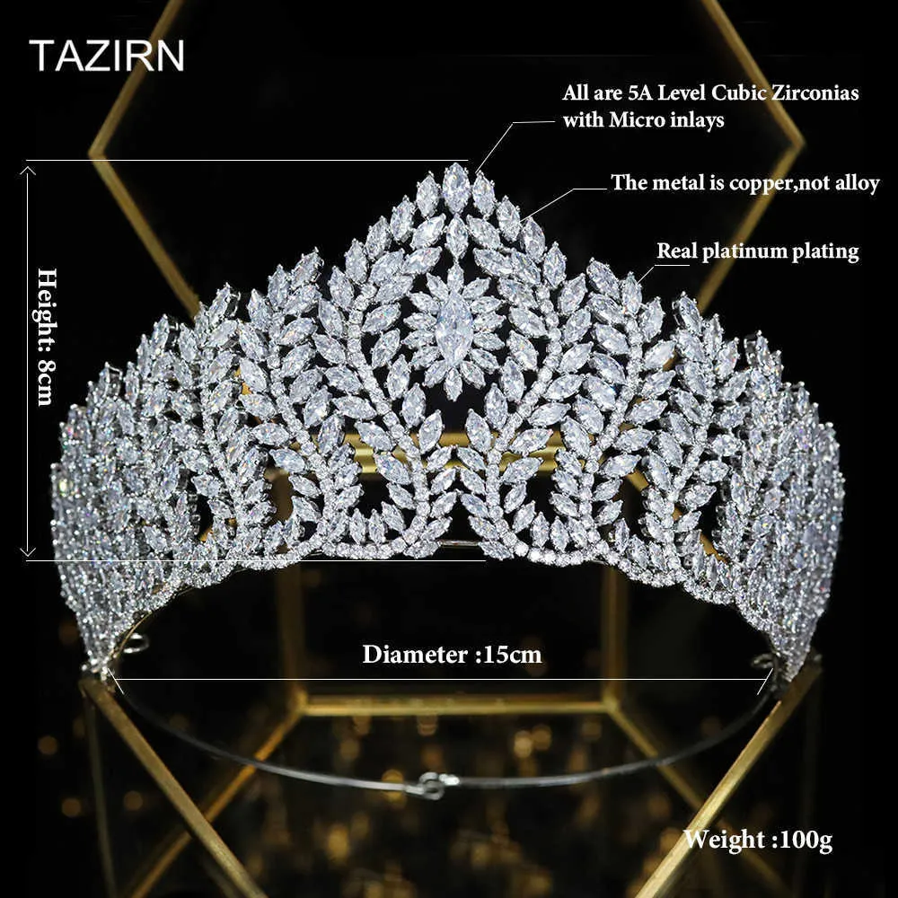 Big Tiaras Zircon Crowns Bridal Свадебные головные уборы Женщины Аксессуары для волос Свадебная Диадема Для Паргейт Партия CZ Голова Ювелирные Изделия Королева X0625