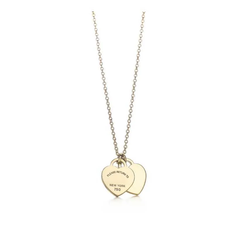 Классические двойные цепи сердца кулон ожерелье 925 стерлингового серебра розовое золото 45см украшенные подарки для ваших родственников