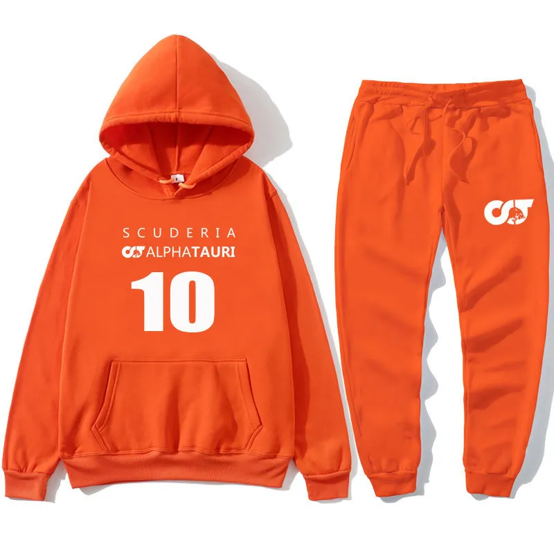 2021Autunno Inverno F1 Alpha Tauri pilota Pierre Gasly 10 Fan dell'auto Tuta Moda Allentato Cotone Uomo Felpe con cappuccio + Pantaloni Set