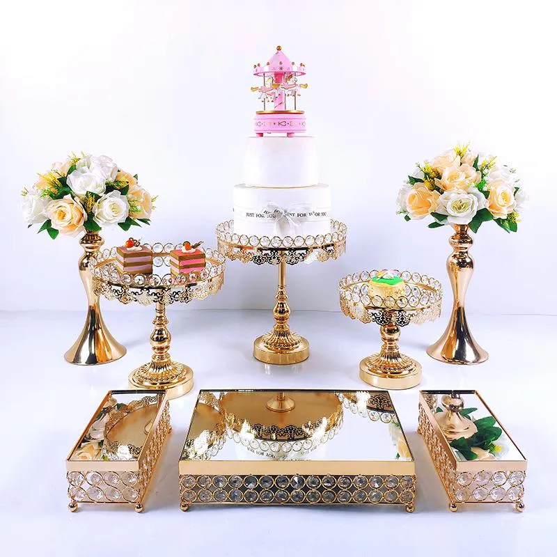 Autres fournitures de fête de fête 8-Crystal Cake Stand Set Métal Miroir Cupcake Décorations Dessert Piédestal Affichage de mariage Tr309d