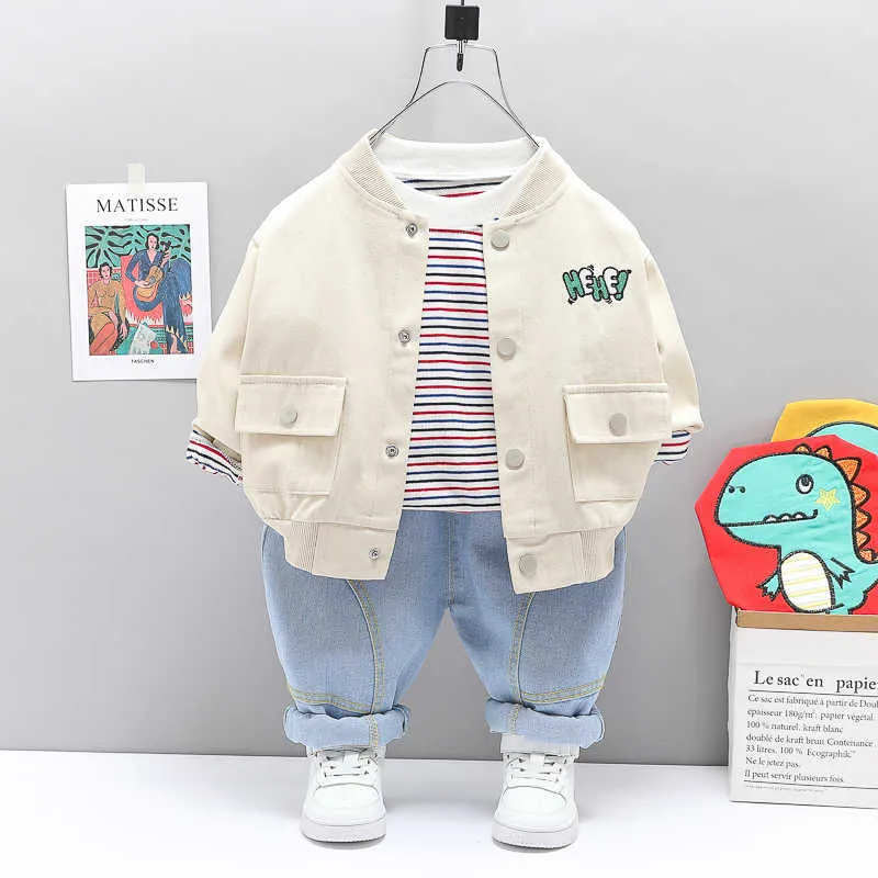 0-5 Anos Spring Boy Roupas Conjunto Casual Forma CartoonCoat + T-shirt + Pant Kid Crianças Baby ToDdler 210615
