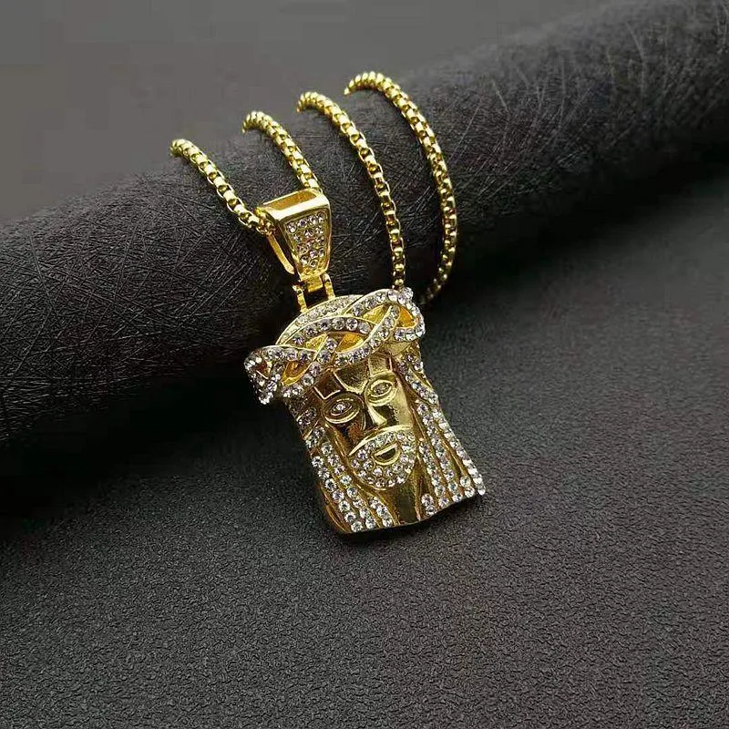 Hip Hop Bling couleur or acier inoxydable jésus pièce pendentifs collier pour hommes rappeur bijoux goutte pendentif Necklaces232R