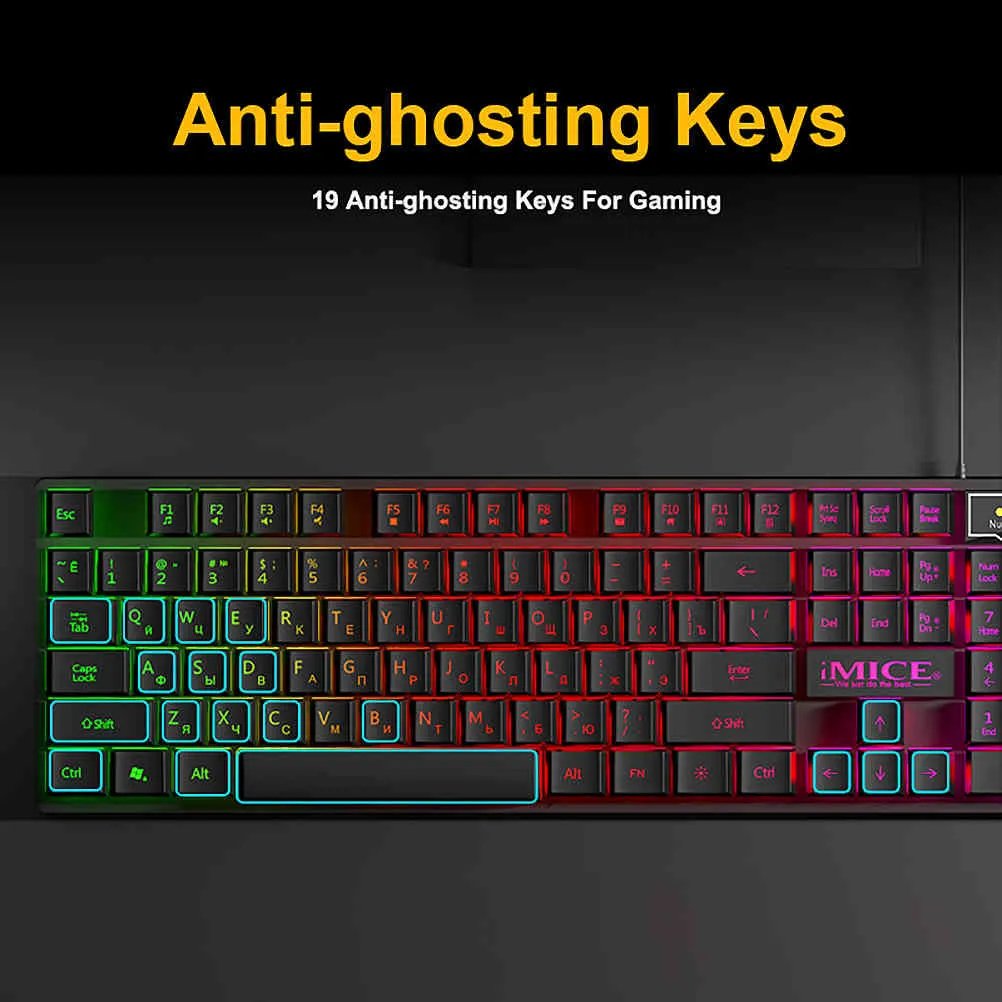 Gaming And Mouse Wired Gamer With RGB Backlit Rubber Keycaps USB Russian Keyboard Game Computer PC Laptop