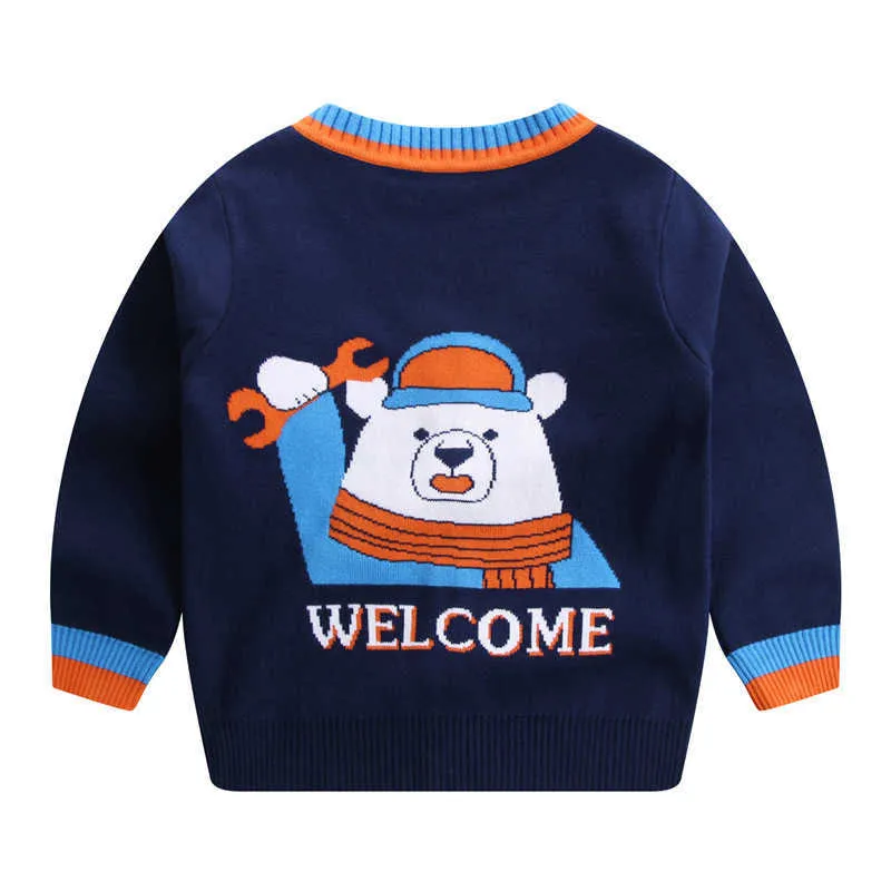 2021 Höst vinter Ny tröja singel-breasted Boys and Girls Cardigan Baby Coat Jacket Cartoon Party Toddler Kläder Tröjor Y1024