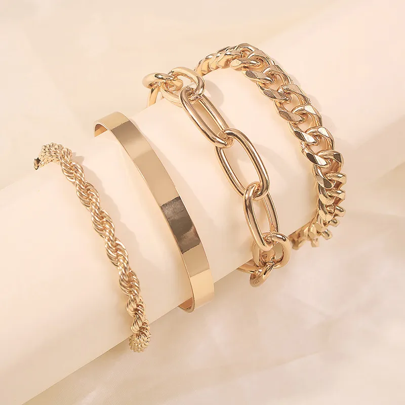 Est Bunk Curb Chain Presente Para Mulheres Multi-Camada Chain Boho Grosso Ouro Cor Charme Pulseiras Bangles Fashion Jewelry