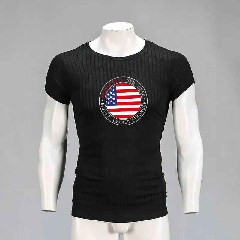 Muscleguys tricoté T-shirt Fitness T-shirt homme hommes à manches courtes été marque de mode vêtements hommes gymnases T-shirt 210421