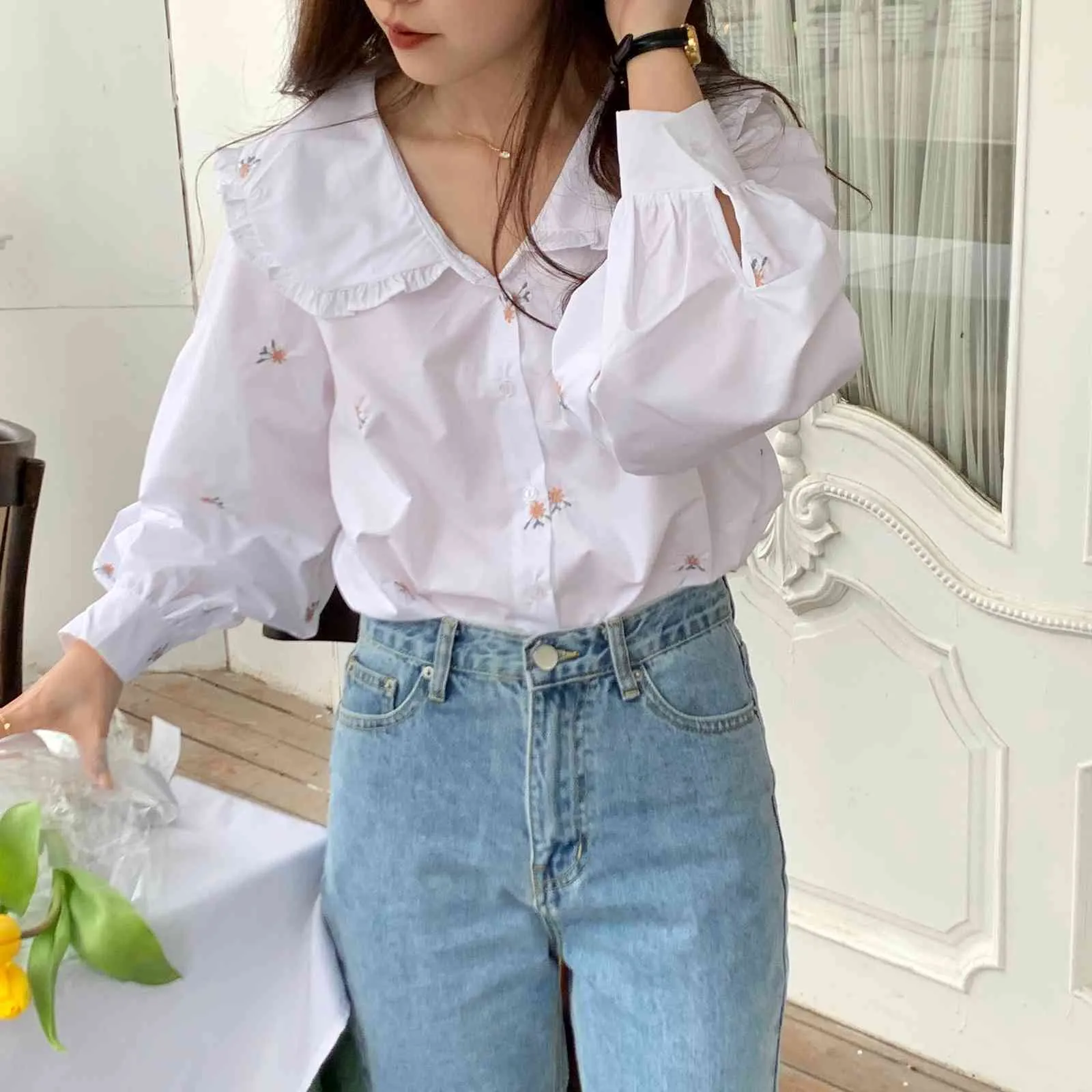 Comelsexy Fashion Women Elegance Florals Sweet Girls Stampato Carino Magliette allentate Camicie vintage Femme Abbigliamento casual 210515