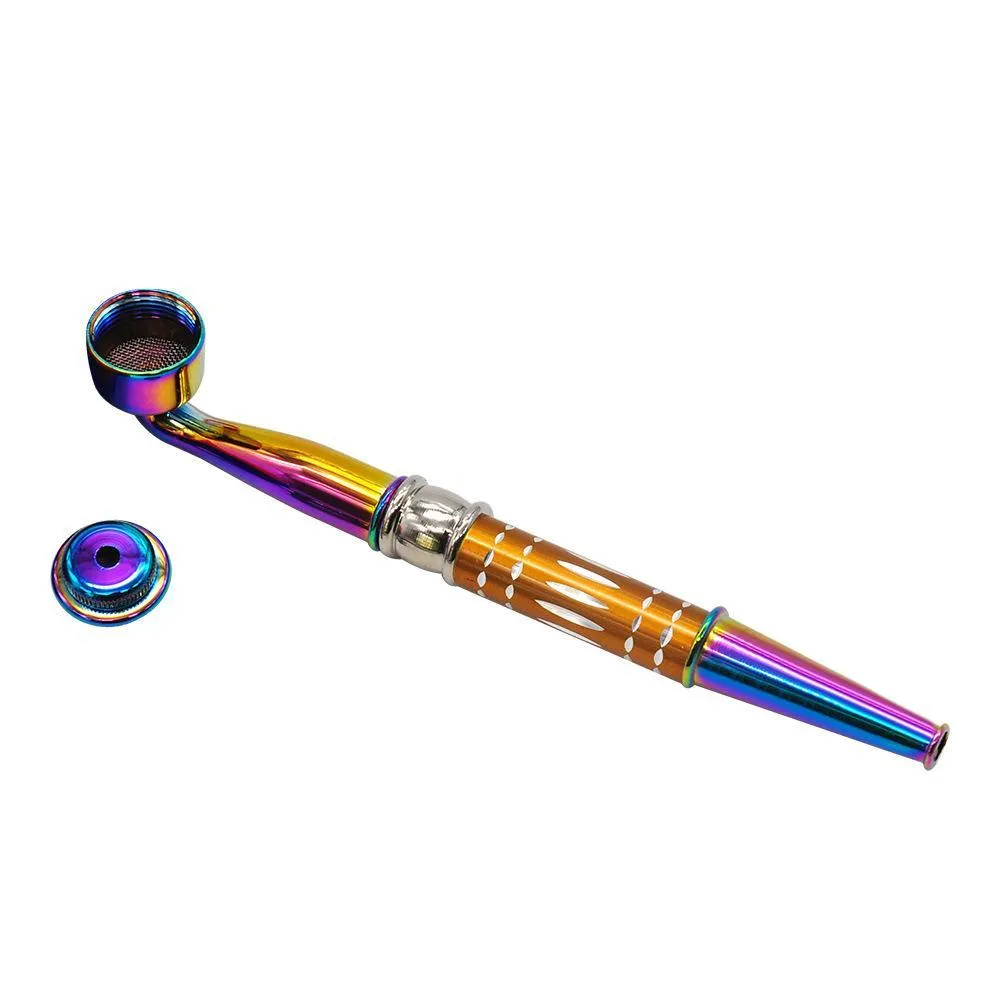 Nieuwe kleurrijke streep draagbare en wasbare metalen pijp met cap tabak rokende tool in de groothandel prijs samen