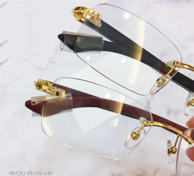 Modedesign optische Brille 0052O quadratischer randloser Rahmen transparente Linse Business-Stil Vintage und einfache Brille157P