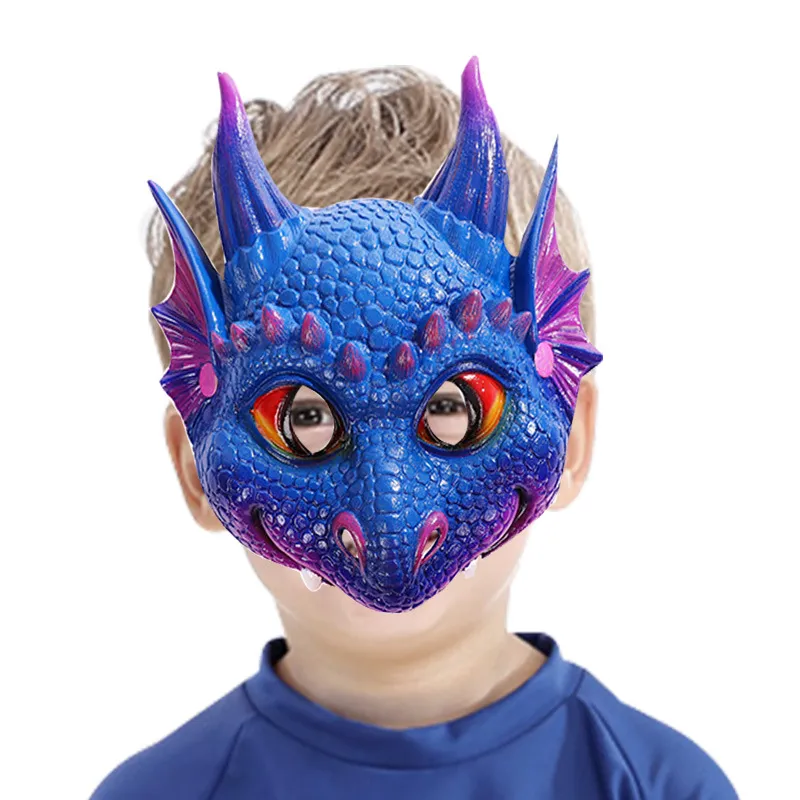 子供のためのPUドラゴンコスプレマスクハロウィーンイースターマルディグラ貝の衣装マスク5色マスカレード小道具Masque HNA19004