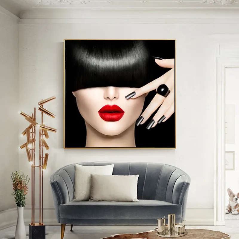 Wall Art Posters and Prints Sexy Women Red Lips and Nails Canvas Painting Wall Art for Living Room Modern Decoration262O