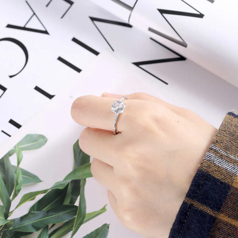 moda feminina anéis de luxo platinum quadrado arredondado corações e flechas zircon anel de noivado casamento jóias presente 2020 x0715