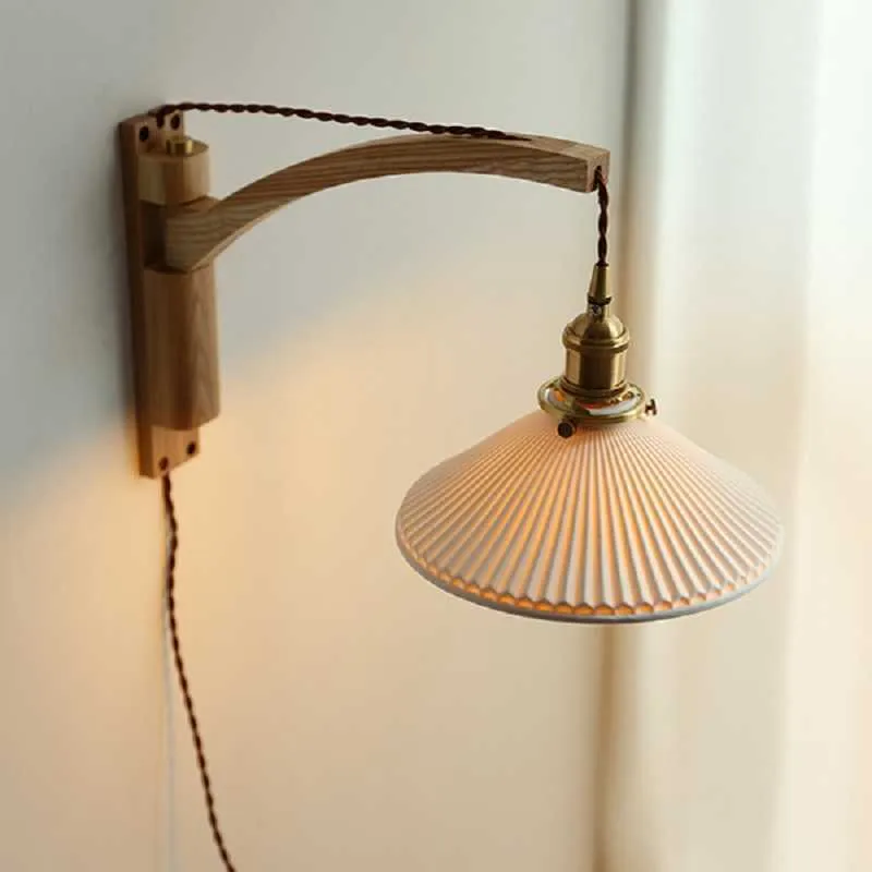 Xianfan neue japanische Holzwandlampe für Wohnzimmer, minimalistische Lampen für die Küche, dekorieren Beleuchtung, E27-Faltenlampenschirm, Licht H0922258c