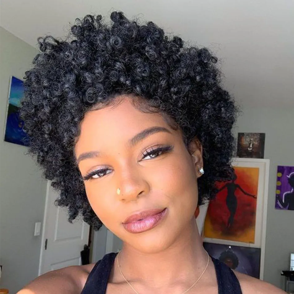 Pixie Cut Pruik Menselijk Haar Korte Bob Pruiken Voor Vrouwen Afro Kinky Krullend Pruik Volledige Machine Gemaakt Goedkoop Menselijk Haar Pruiken Alimaster