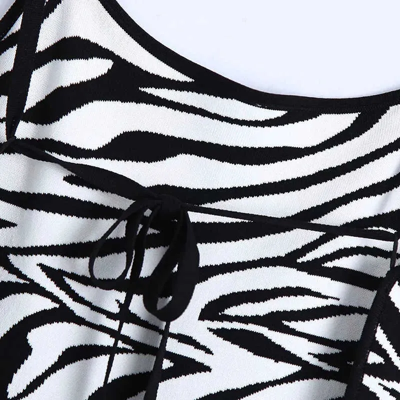 Aelegantmis Sexy Zebra Backless Lace Spaghetti Strap Dress Donna Senza maniche Colletto quadrato Lunga estate Impero Chic Abiti 210607