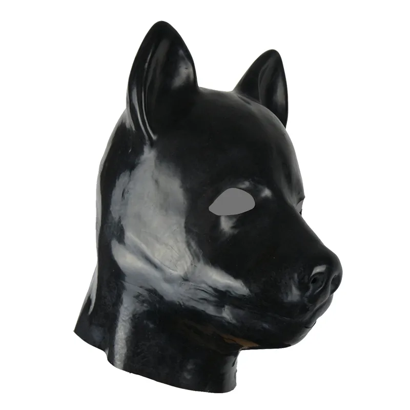 ! 3D Kalıp Lateks Kauçuk Fetiş Hayvan Maskesi Fermuar Yavru Köle Köpek Katı Burun BDSM Hood ile