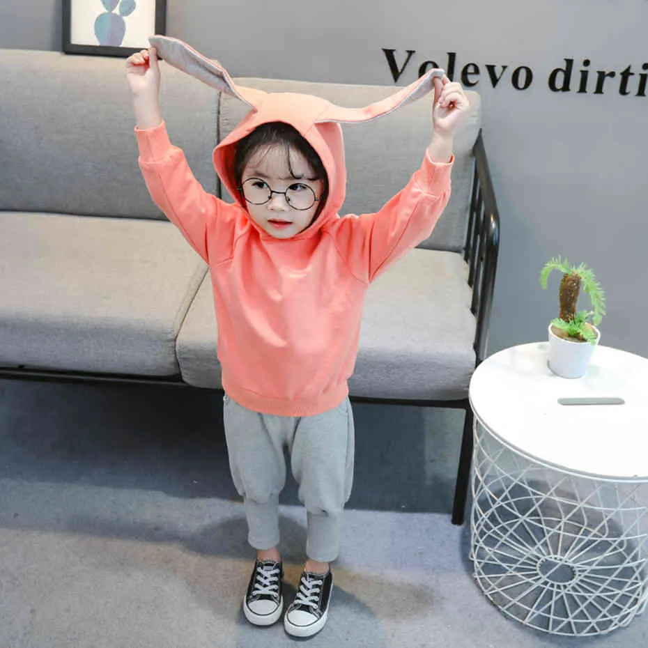 Girls Clothes Solid Hoddies Pants Costume For Girls Spring Autumn Girl Set Casual Style Tracksuits For Children 210412