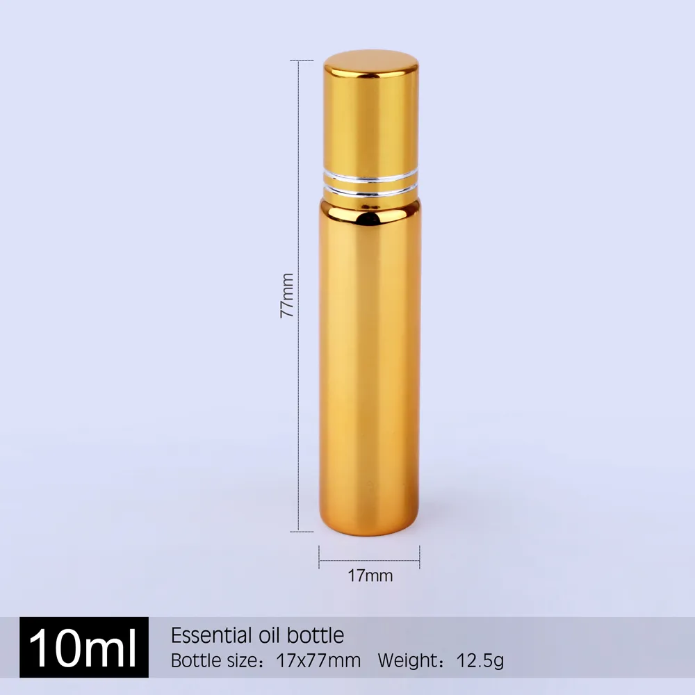 50 pçs / lote 10 ml Vidro UV Rolo de óleo essencial para perfume mini frasco de perfume recarregável amostra pequena