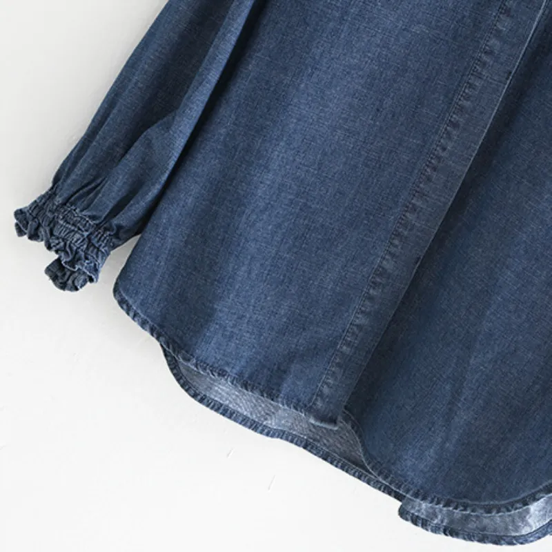 JONIM RENIM для женщин Весна с длинным рукавом синие повседневные женские ткани кнопки старинные вершины и блузки 210521
