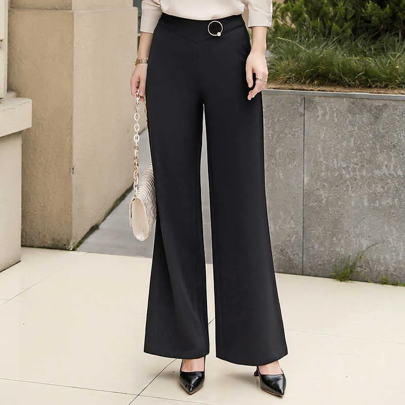 Autumn Casual Office Black Women Pants Loose High Waist Wide Leg Professional Plus Size 's Clothing 210527