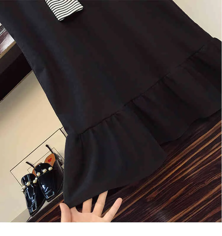 女性のための夏のファッション黒のドレスを打つパッチワーク半袖緩いカジュアルかわいいフリルコットンTシャツドレス210428