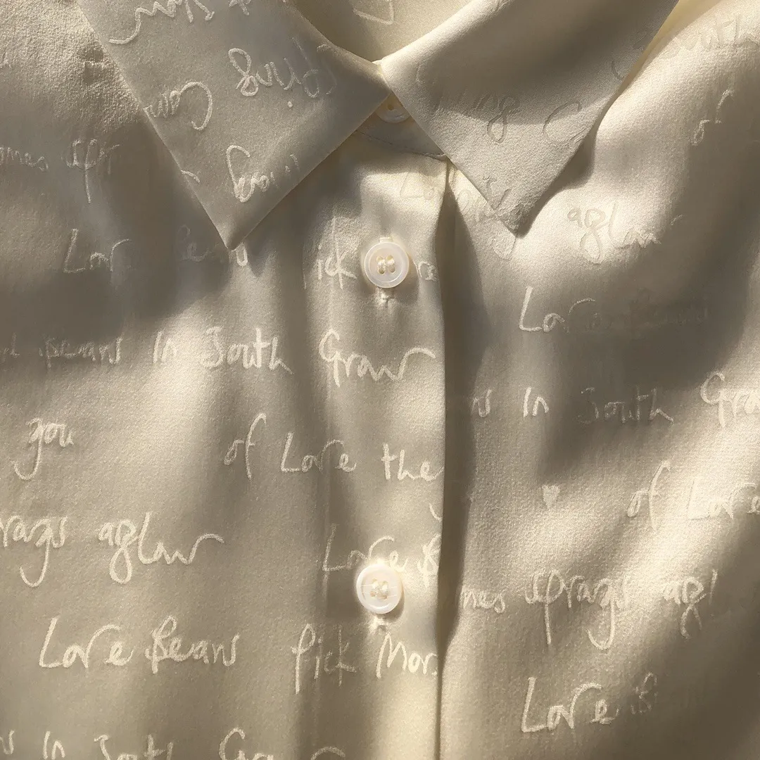 Lente zomer ivoor vaste kleur 21 mm zijde blouse letters shirt met lange mouw revershals knopen met een borte bovenste shirts h3f27sxyzz
