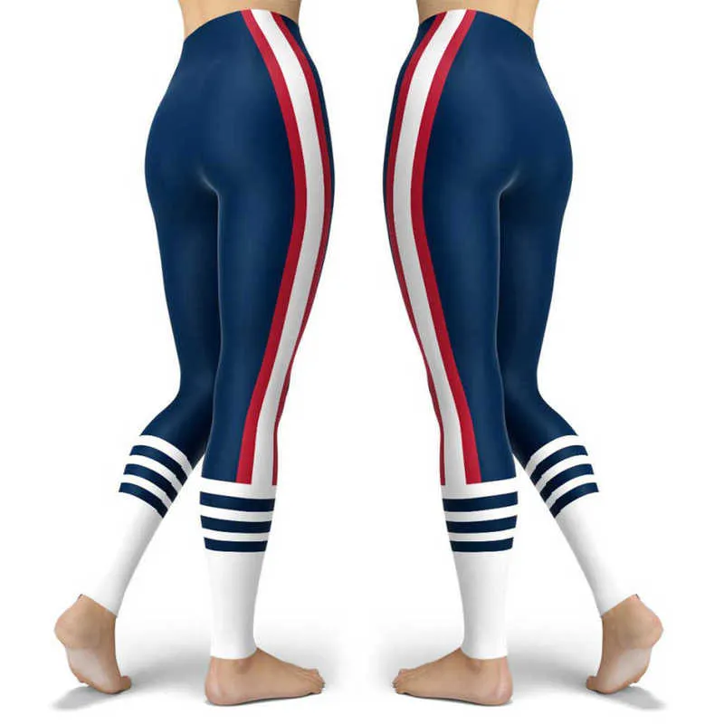 Outdoor Casual skinny Printed Women's Sport Leggings Femme Fresh Color Striped Skinny Elastic Workout Blue Legging 210928