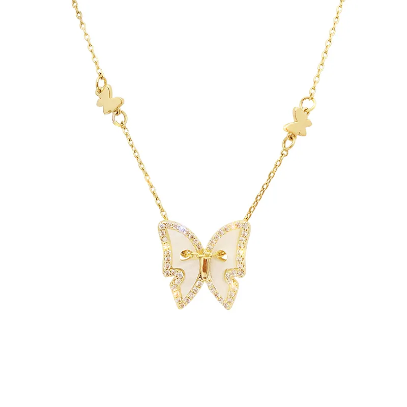 女性用ゴールドカラーチャームクラビクルチェーンネックレスS-N696のためのDainty Sterling Silver Sill Shell Butterfly Necklace